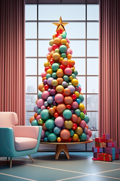 Grandes bolas de color pastel decoradas árbol de Navidad