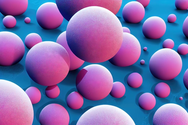Grandes bolas de color rosa de primer plano de la molécula sobre fondo azul.