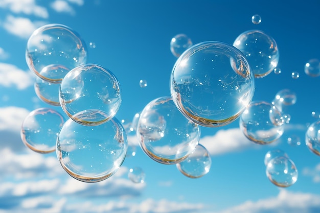 Grandes bolhas borrosas céu claro e nuvens AI gerador