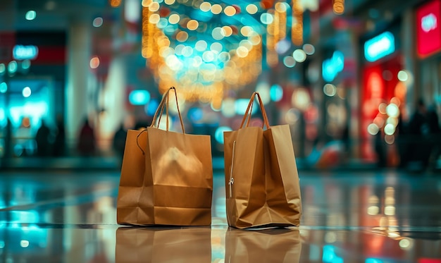 grandes bolsas de papel en la mesa