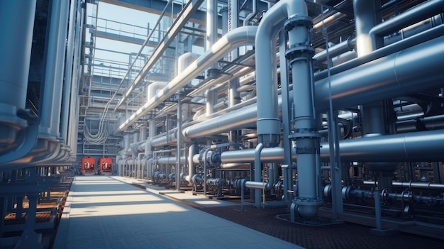 Grandes camiones Interior de la planta de producción y procesamiento de hidrógeno grandes tanques de almacenamiento con tuberías