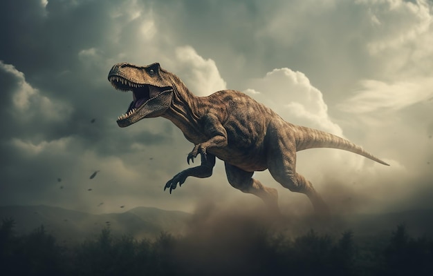 Grandes dinossauros zangados e assustadores Trex generative ai