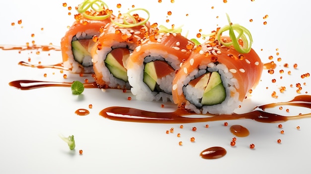 grandes e deliciosos rolos de sushi suculentos