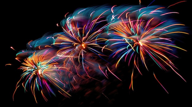 Grandes fuegos artificiales festivos en primer plano en un cielo oscuro