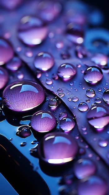 Grandes gotas de rocío matutino en una hoja de arco iris Gotas de agua clara Fotografía macro Ima artística brillante