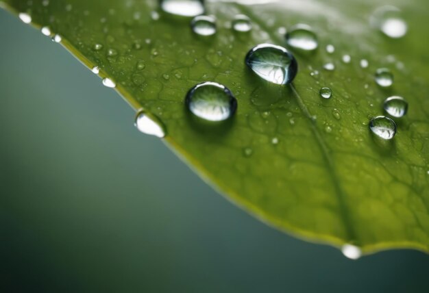 Grandes y hermosas gotas de agua de lluvia transparente en una hoja verde macro Gotas de rocío por la mañana brillan al sol hermosa textura de hojas en la naturaleza Fondo natural