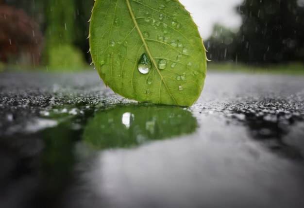 Foto grandes y hermosas gotas de agua de lluvia transparente en una hoja verde macro gotas de rocío por la mañana brillan al sol hermosa textura de hojas en la naturaleza fondo natural