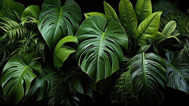 grandes hojas verdes de plátano monstera y strelitzia Generative Ai