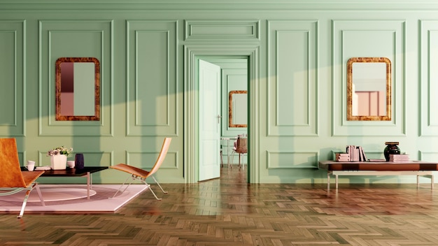 Grandes interiores modernos y luminosos de lujo Sala de estar ilustración de maqueta Representación 3D imagen generada digitalmente por computadora