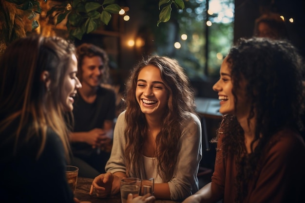 Grandes momentos Amigos disfrutando en el café IA generativa