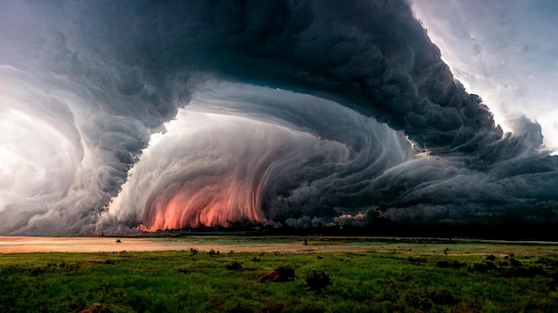 Grandes nubes en los pastizales, tormentas eléctricas, tormentas de lluvia, advertencia de tornado, fotografía meteorológica