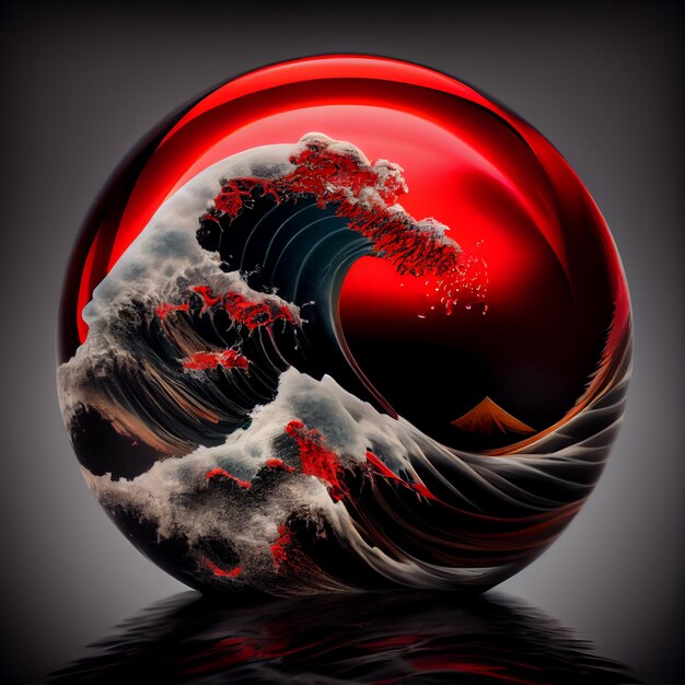 Grandes olas japonesas, Raging Ocean en Vintage Black y Red Sea Water.