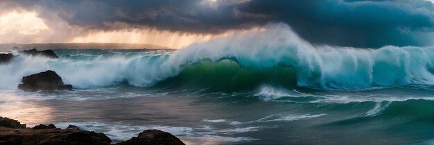 las grandes olas del mar panorama