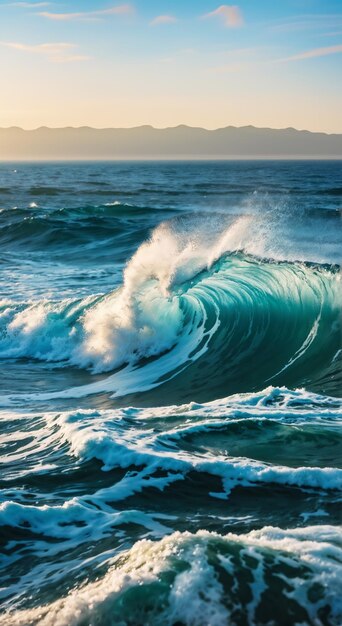 Foto grandes olas en el océano el poder y la fuerza del elemento agua