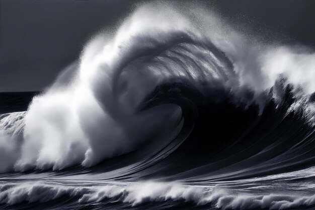 Grandes ondas do mar em preto e branco