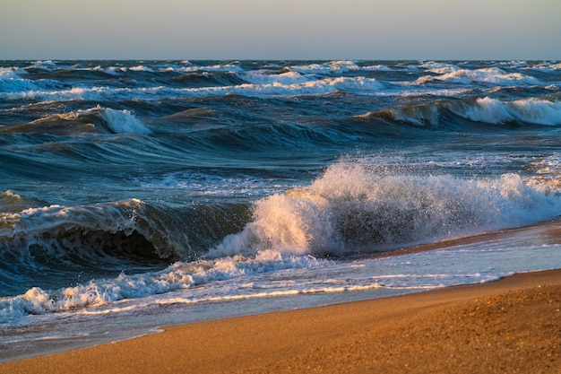 Grandes ondas em uma praia vazia de verão