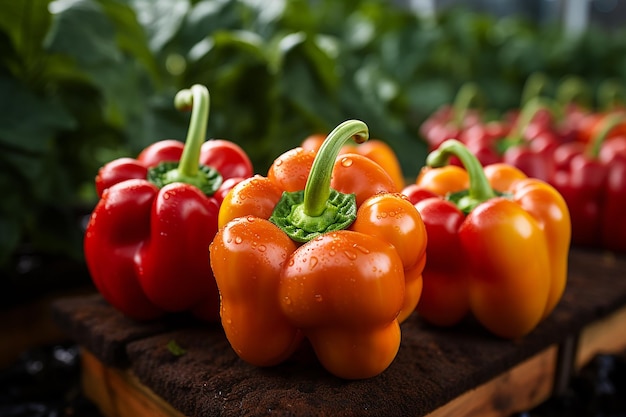 Grandes Pimientos Dulces Maduros Plantas De Pimentón Rojo Creciendo