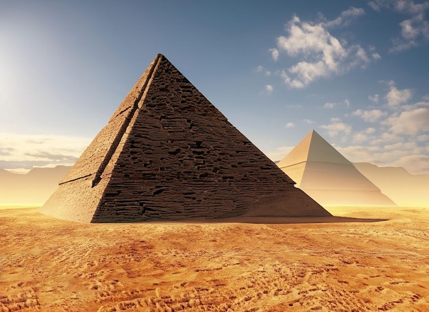 Las grandes pirámides con el fondo del desierto del río NIL