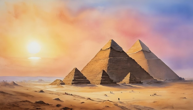 Las Grandes Pirámides de Giza al amanecer