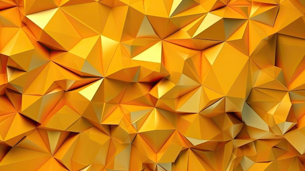 Grandes triângulos formas poligonais geométricas fundo amarelo 3D abstrato