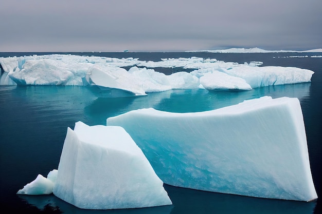 Grandes trozos de hielo flotando en el agua en el paisaje marino antártico del océano