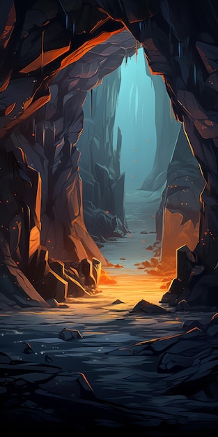 Grandeura de Escala Caverna ilustrada com fundo de montanha