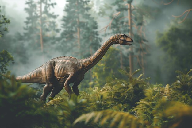 La grandeza antigua del brontosaurio en la selva