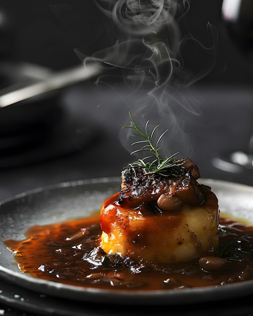 Foto la grandeza gastronómica se deleita en la sofisticación y los sabores intrincados con exquisitos detalles