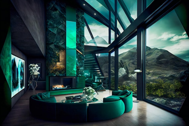 Foto grandioso emerald luxury glass interior design generative ai