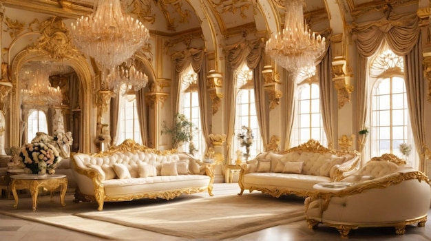 Foto un grandioso palacio adecuado para la realeza adornado con brillantes acentos de oro y muebles opulentos