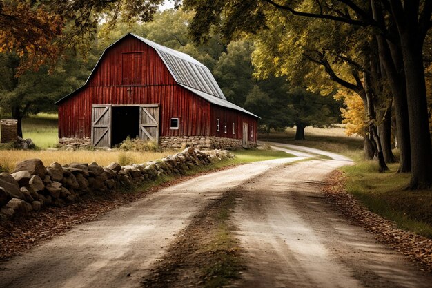 El granero rústico de otoño en el campo K Charm