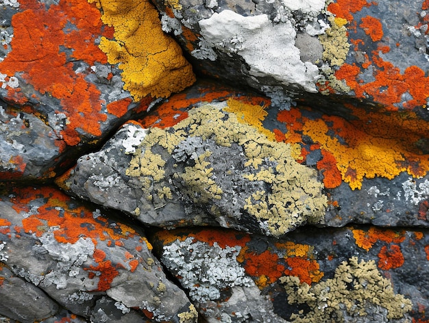 Foto granito cubierto de líquenes de colores