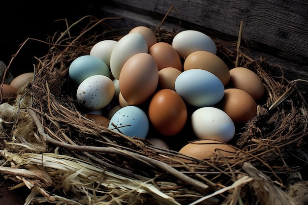 Granja agrícola de huevos de gallina en el campo