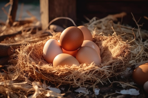 Granja agrícola de huevos de gallina en el campo