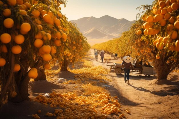 Granja de albaricoques con trabajadores durante la temporada de cosecha Fotografía de imagen de albaricoque 4K