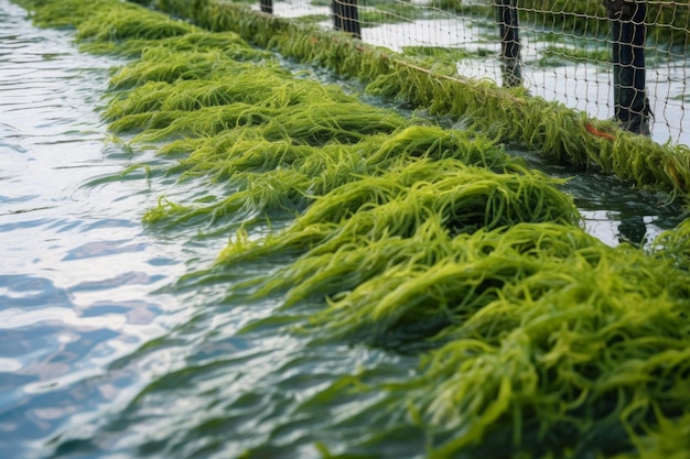 Granja de algas que crece en el océano Cosecha de plantas Generar Ai