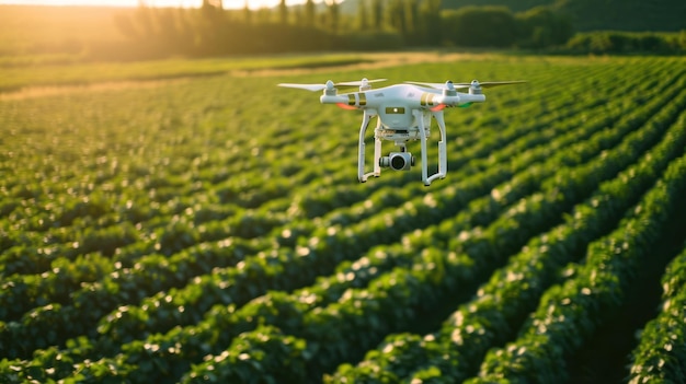 Granja de alta tecnología con drones que monitorean los cultivos desde arriba