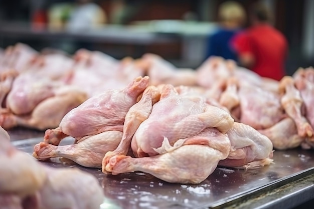 Foto granja avícola producción de carne de pollo producción industrial y envasado de carne de pollo canales de pollo y lomo industria alimentaria moderna