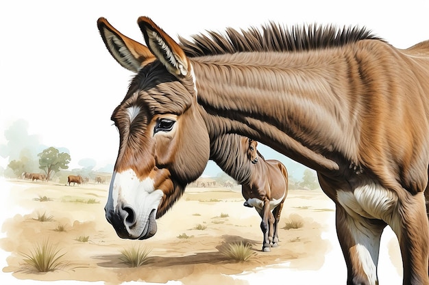 Foto granja de burros el color marrón del animal en la pradera de cerca la cabeza