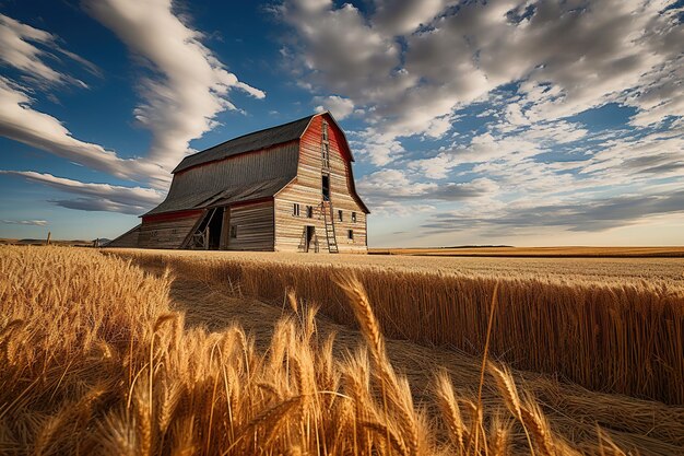 Foto granja en el campo de trigo