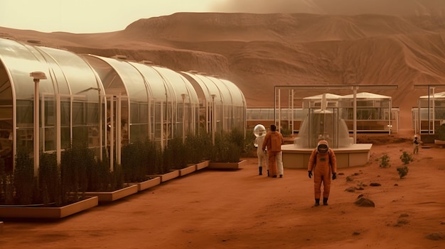 Granja de cannabis en Marte hierba orgánica IA generativa