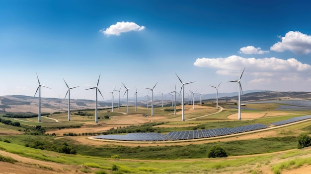 granja de energía renovable como turbinas eólicas o paneles solares