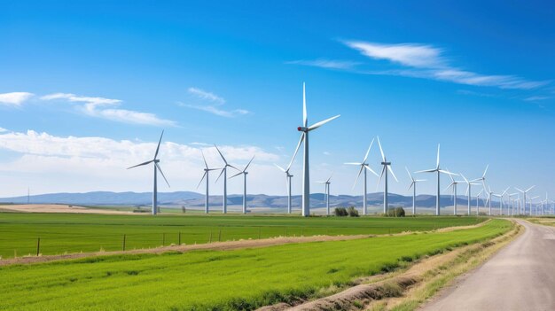 granja de energía renovable como turbinas eólicas o paneles solares