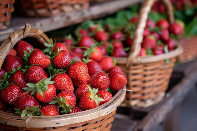 Granja de fresas maduras en la canasta Generar Ai