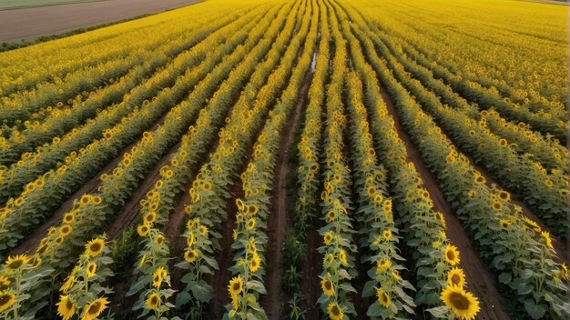 Granja de girasoles bajo el cielo azul