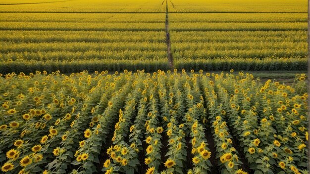 Granja de girasoles bajo el cielo azul