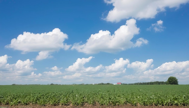 Granja de maíz con cielo azul