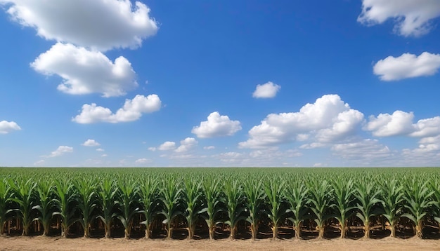 Granja de maíz con cielo azul