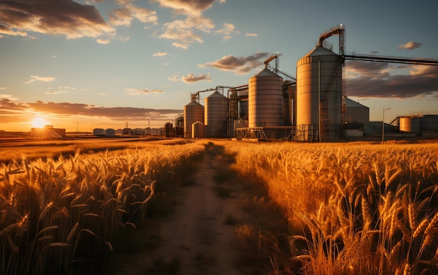 Granja paisaje industrial con silos.