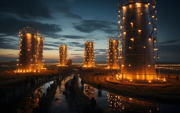 Granja paisaje industrial con silos.